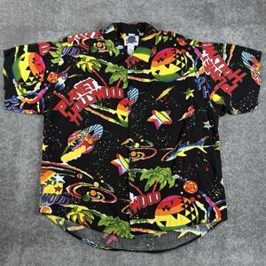 Vintage Planet Hollywood Shirt Men's Large Black Rayon Space Short Sleeve